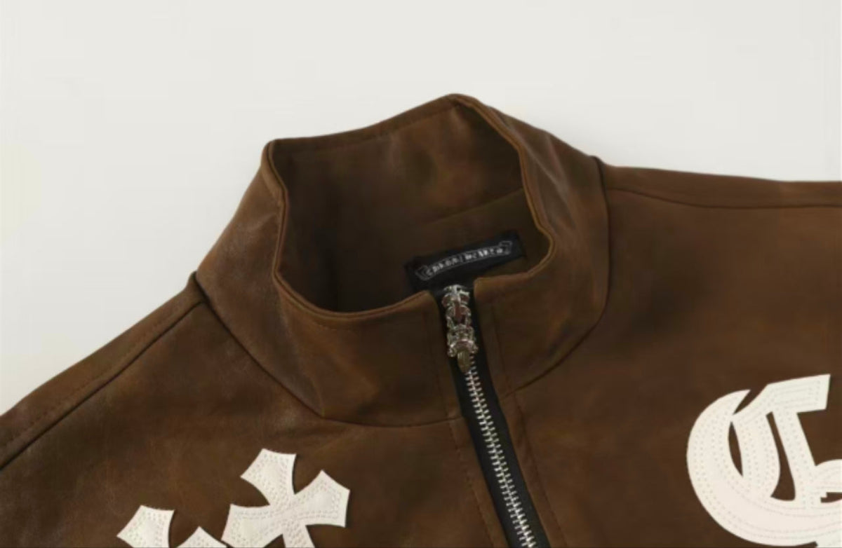 Chrome Hearts Cross Patch Suede Jacket - Brown Gothic Streetwear Outerwear 8833