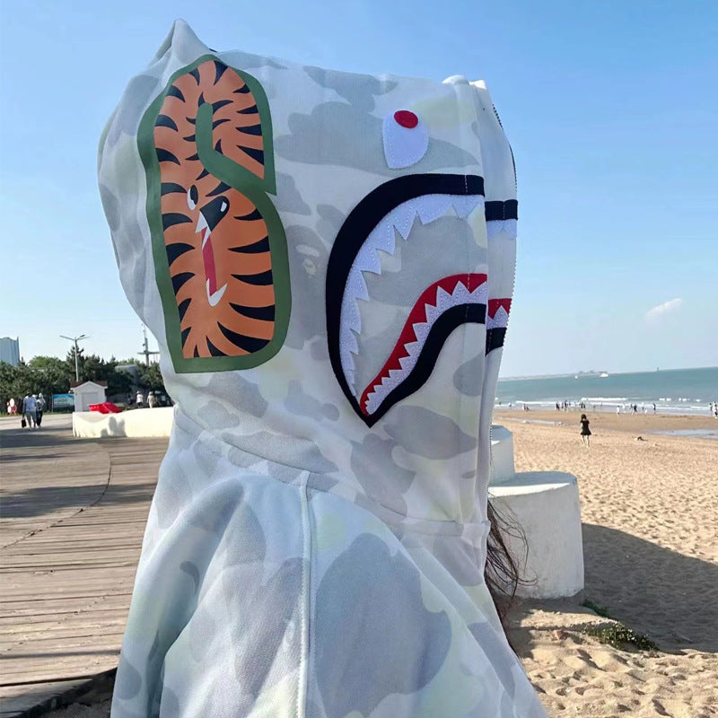 BAPE Glow Camo Shark Wide Full Zip Double Hoodies
