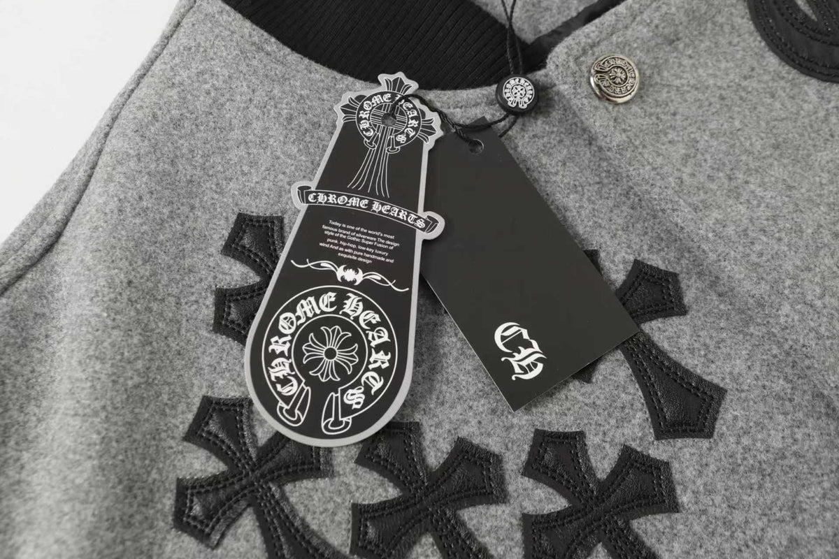 Chrome Hearts Multi Cross Varsity Jacket - Grey Black Street Jacket 2215