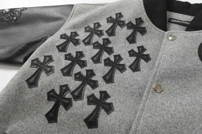 Chrome Hearts Multi Cross Varsity Jacket - Grey Black Street Jacket 2215