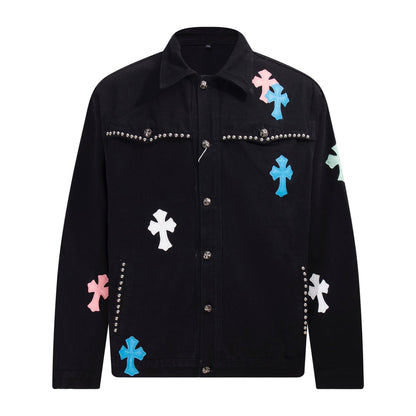 Chrome Hearts Multi Cross Studded Denim Jacket - Black Gothic Streetwear Coat H49