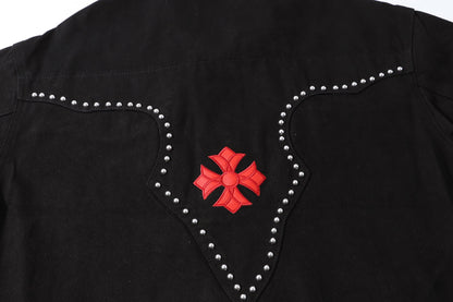 Chrome Hearts Multi Cross Studded Denim Jacket - Black Gothic Streetwear Coat H49