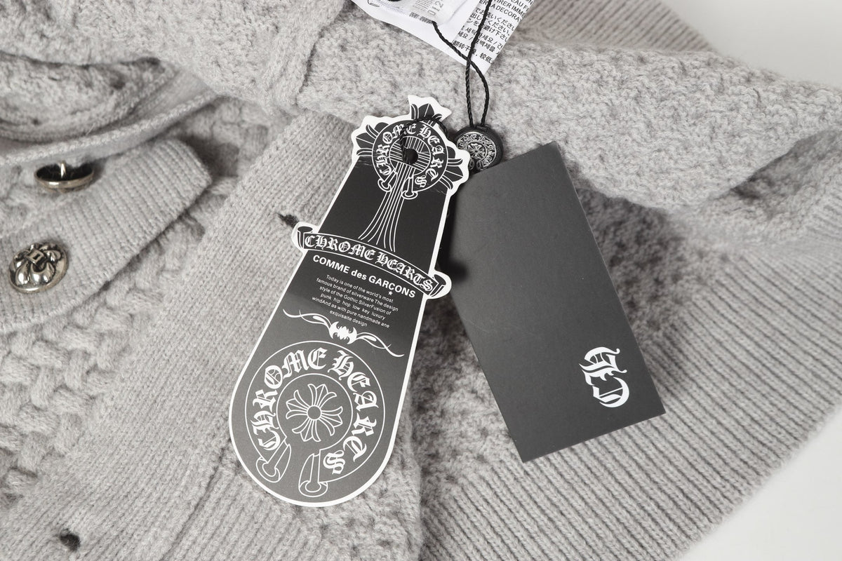 Chrome Hearts Gothic Cross Knit Cardigan - Black Grey Streetwear Jacket 904