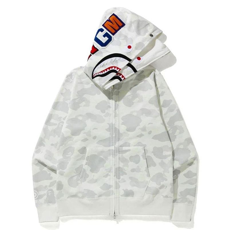 BAPE Glow Camo Shark Wide Full Zip Double Hoodies