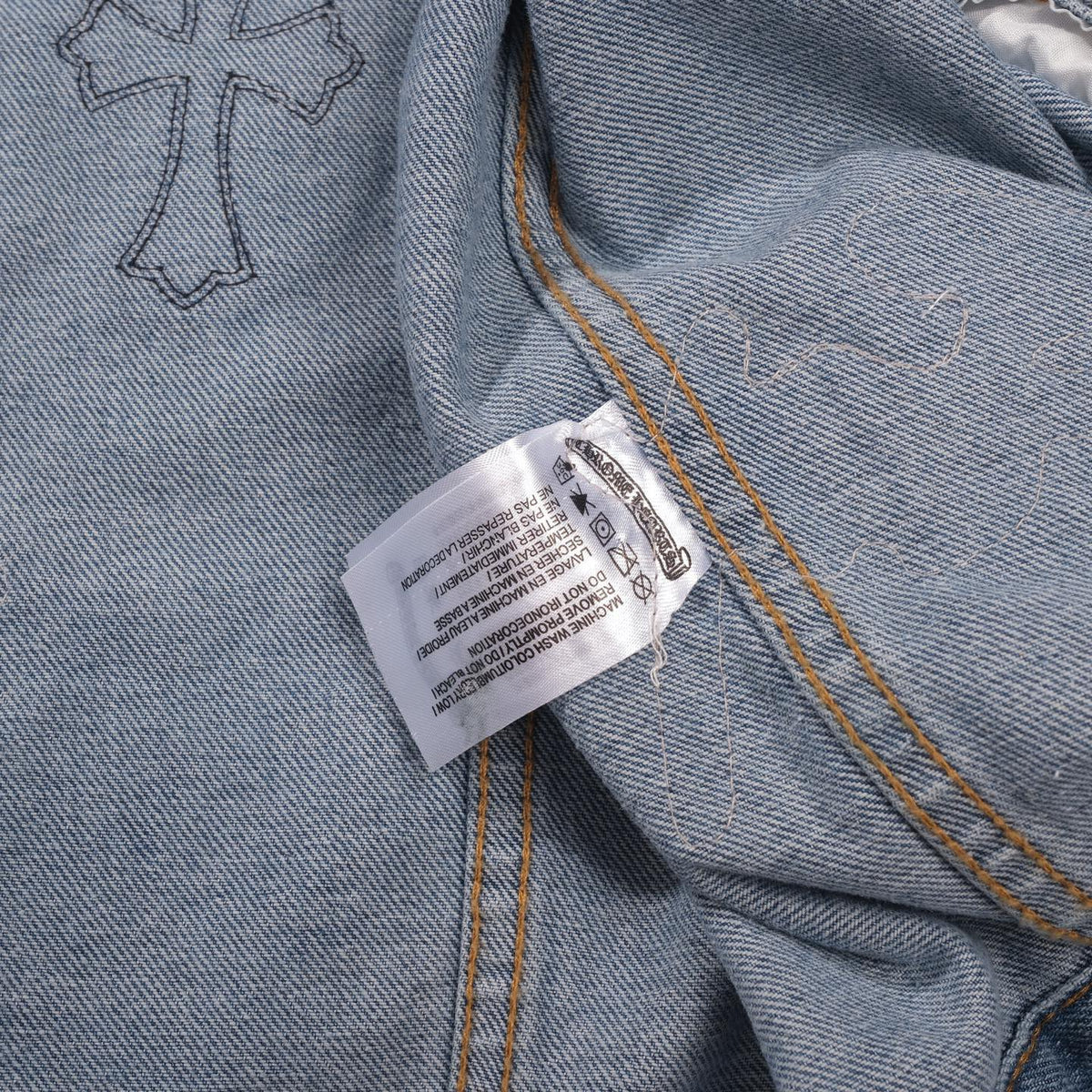 Chrome Hearts Patchwork Denim Jacket - Vintage Blue Gothic Street Jacket 0789