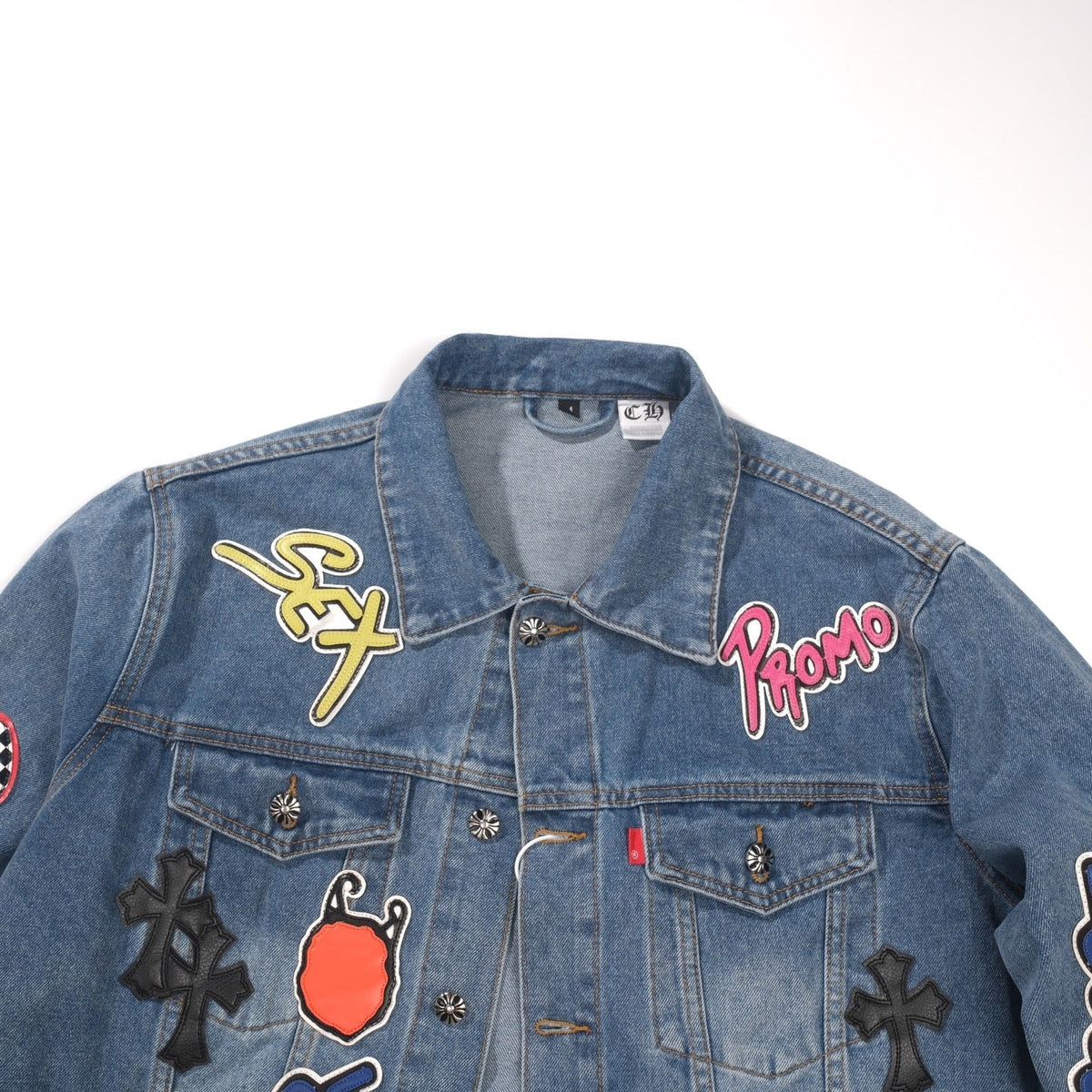Chrome Hearts Patchwork Denim Jacket - Vintage Blue Gothic Street Jacket 0789