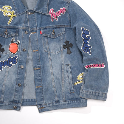 Chrome Hearts Patchwork Denim Jacket - Vintage Blue Gothic Street Jacket 0789