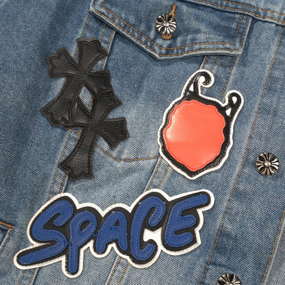 Chrome Hearts Patchwork Denim Jacket - Vintage Blue Gothic Street Jacket 0789